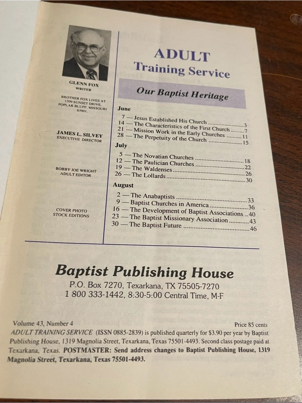 Our Baptist Heritage Adult Training Service Booklet - June, July, August 1992